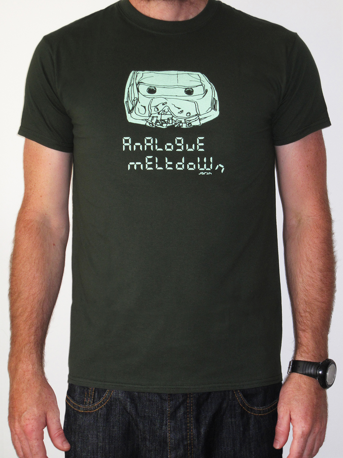 t-shirt with warped analogue cassette in state of meltdown